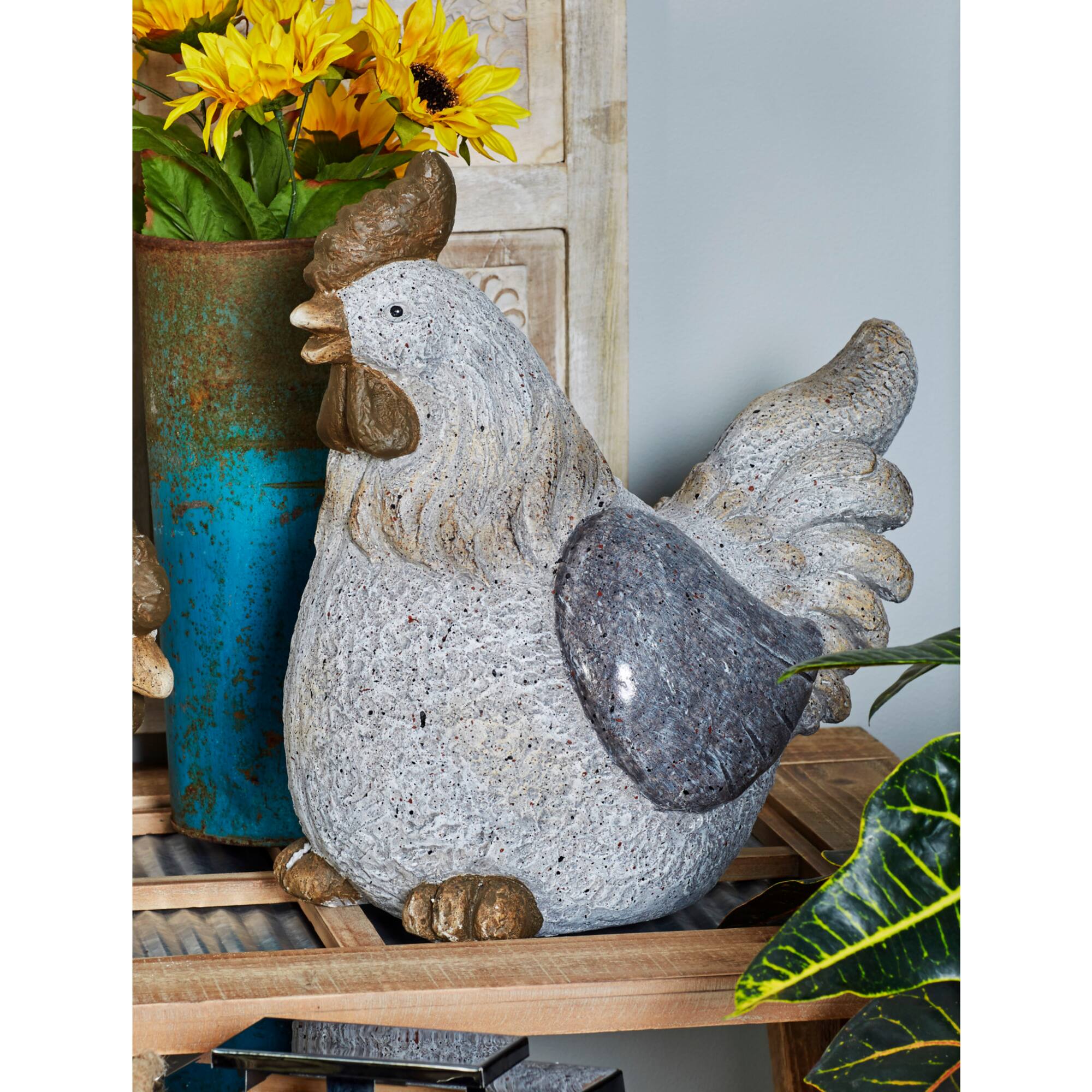 16" Gray Stone Country Hen Garden Sculpture